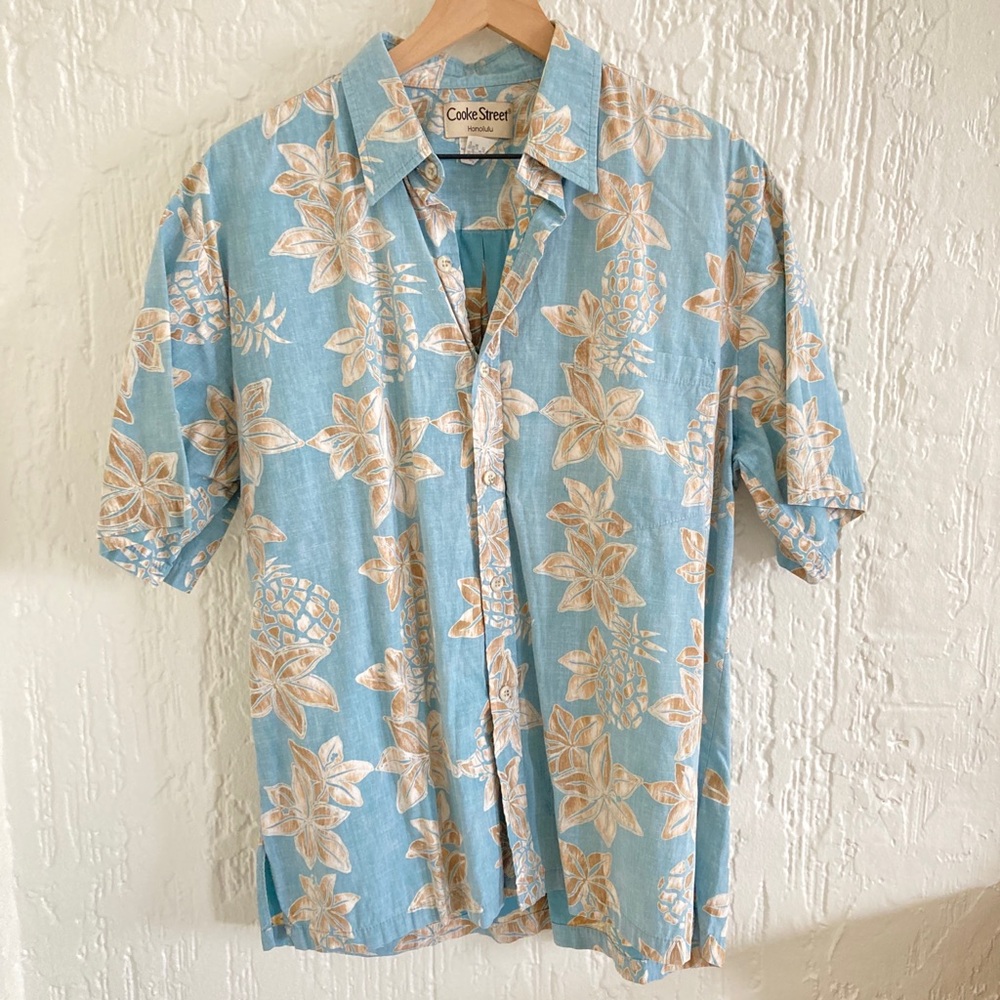 Cooke Street Light Blue Hawaiian Short Sleeve Button Down Shirt Size Large
